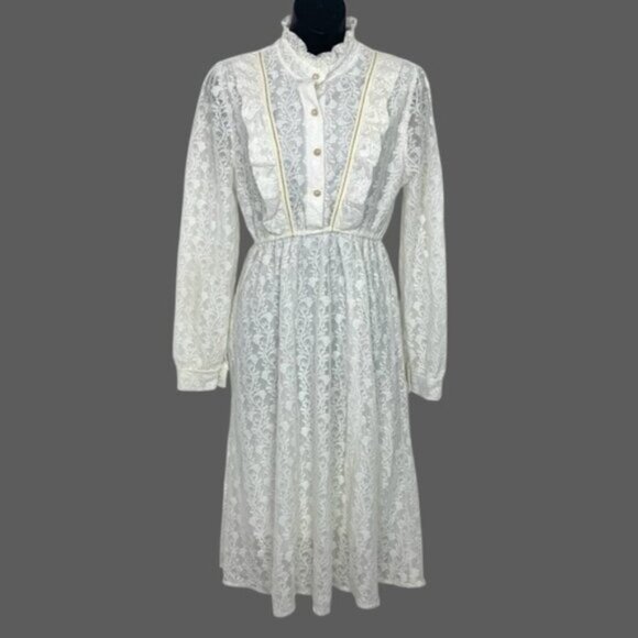 Dresses & Skirts - White Vintage Style Crochet Lace Midi Dress